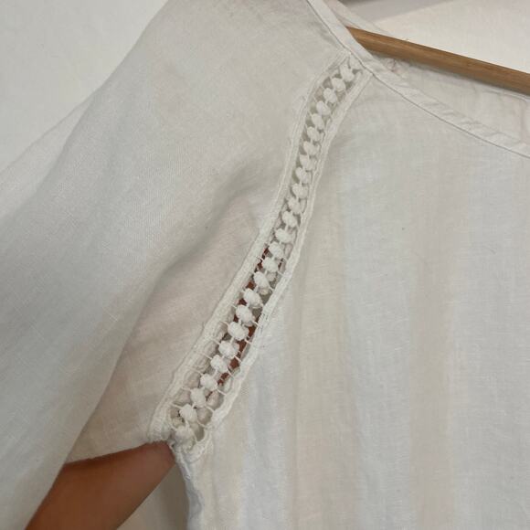 Italian White Linen 3/4 Sleeve Peasant Blouse - Picture 4 of 8